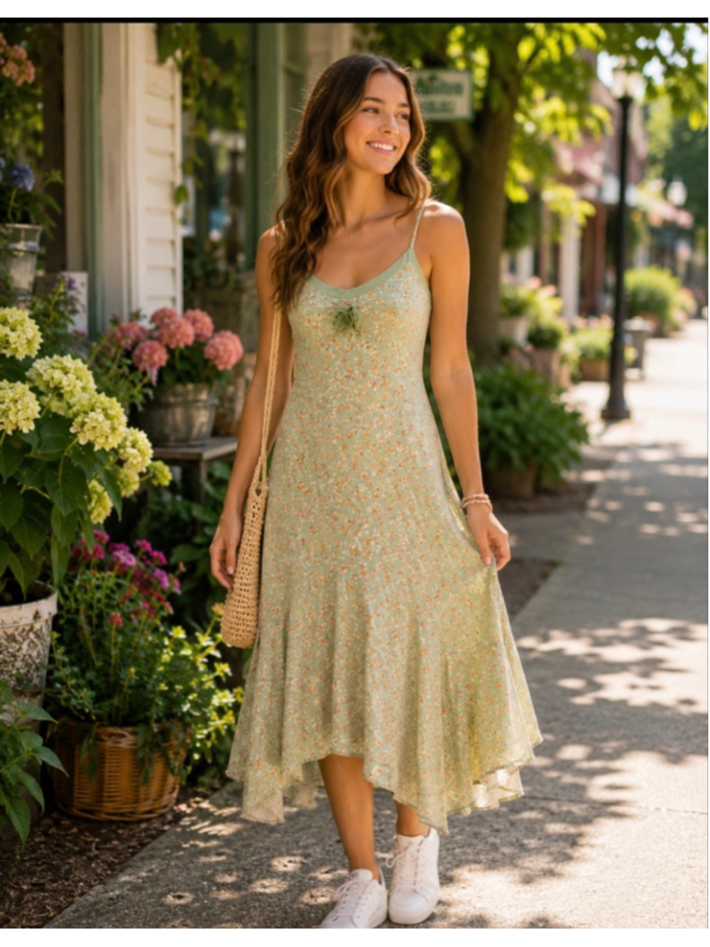 Women's Tinsel Town Green Floral Asymmetrical Dress XS